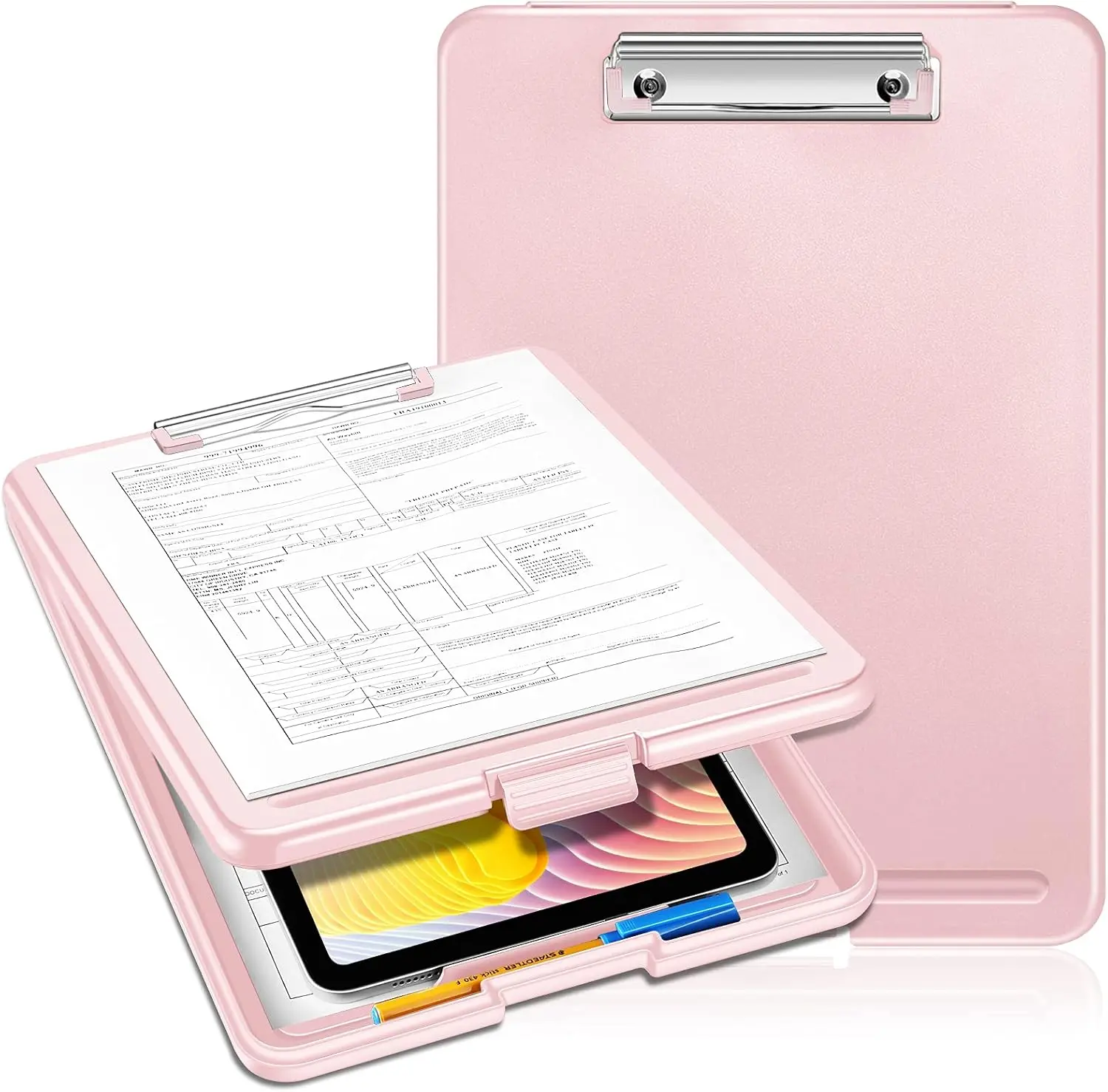 Clipboard with Storage, Heavy Duty Portable Writing Clipboard with Compartment Organizer for Nurse   Professionals Teachers Students Sales  School Office (Pink)