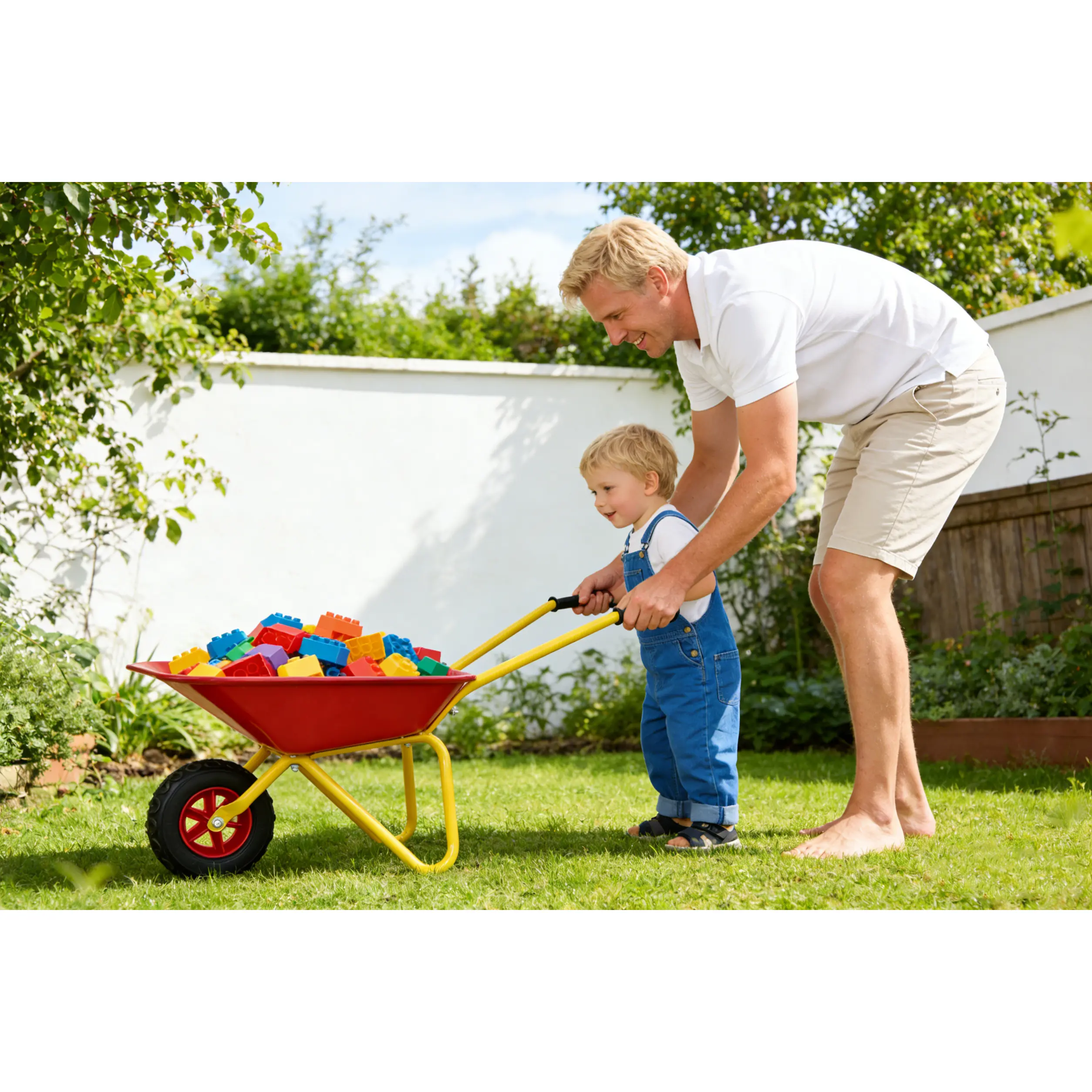 Kids Metal Wheelbarrow, 33 lb Capacity, Steel Frame, Red ABS Tray, Garden Cart for Hauling Soil, Sand, Leaves, Indoor Outdoor Play, Develops Motor Skills, Imaginative Play, Yard Helper