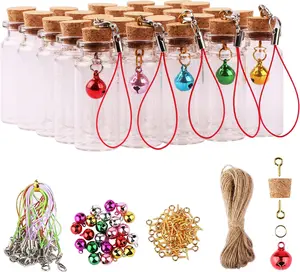 MaxMau 25pcs Small Glass Bottles with Cork Stoppers DIY Art Craft Storage 10ml Mini Glass Vials,Tiny Jars for Wedding Party Favors Home Decoration with Connection Accessories Twine Bell