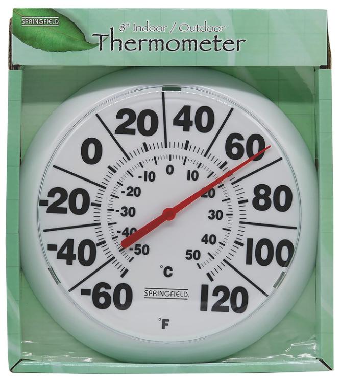 Indoor Outdoor Big and Bold Dial Thermometer, Wireless Thermometer with Easy to Read Large Numbers for Patio, Pool, and Indoor Areas, 8-Inch, White