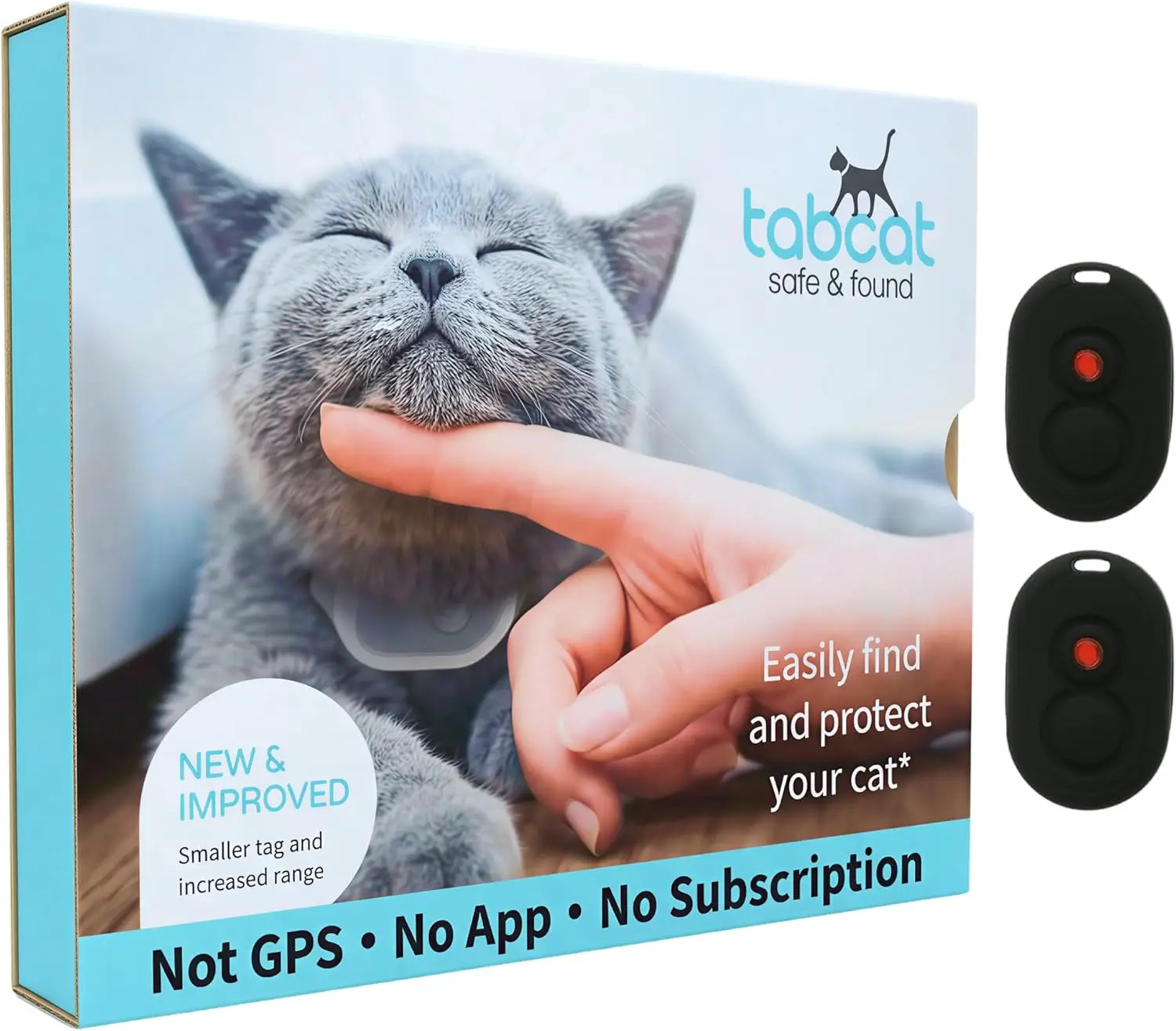 Tabcat V2 Wireless Cat Tracker - No Monthly Subscription Fee, 2 Lightweight Durable Homing Tags, Cases, Tracking Handset, More Accurate Than GPS, 1in & 500ft Range for Indoor & Outdoor Use