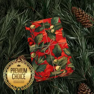 Red Mistletoe Wrapping Paper for Holidays and Christmas, Elegant Mistletoe Giftwrap for Parties and Special Occasions