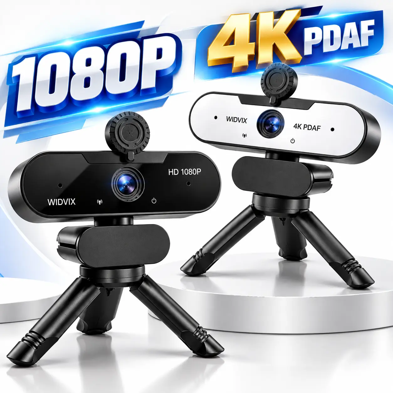 WIDVIX Webcam for PC, 1080P Full HD & 4K PDAF Models, Built-in Microphone, Privacy Cover, Wide Angle Lens, Low-Light Adjustment, USB Plug & Play Camera for Work, Home Office
