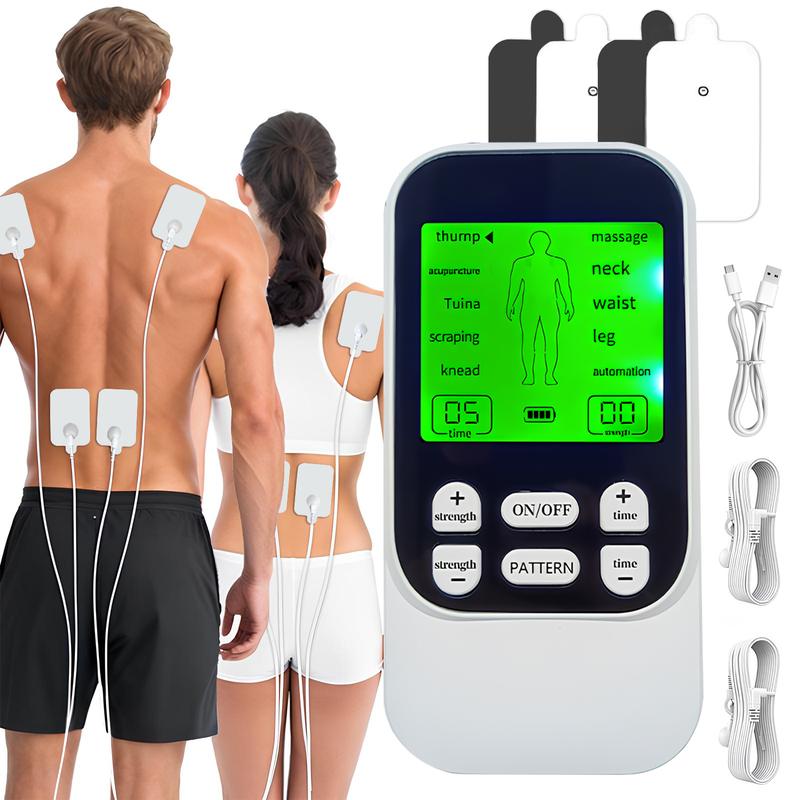 All-Round Muscle Relaxation, Long-Lasting 40-Hour Battery, Body Pulse Massager Portable Electric Stimulators 6 Timed Modes and 10 Massage Patterns with Reusable 8 or 4 Pads TENS EMS Unit for Back, Shoulder, Neck, Sciatica Massage, for Daily Comfort