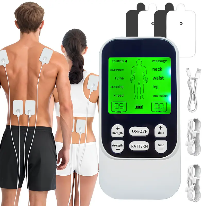 All-Round Muscle Relaxation, Long-Lasting 40-Hour Battery, Body Pulse Massager Portable Electric Stimulators 6 Timed Modes and 10 Massage Patterns with Reusable 8 or 4 Pads TENS EMS Unit for Back, Shoulder, Neck, Sciatica Massage, for Daily Comfort