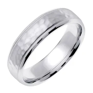 Men's Handmade Hammered Finish Wedding Band in Platinum 6.0mm