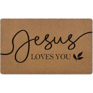 Christian  Loves You Door Mat,  Verse Scripture Easter Welcome Front Door Mat Indoor Outdoor Entrance, Rustic Artificial Coir Doormat Rugs for Church Prayer Room Entry Decor 30x17in