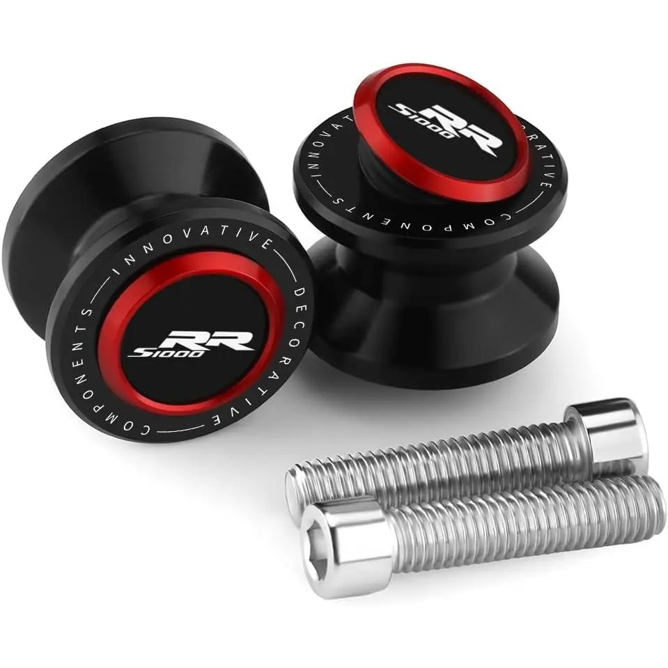 M8 Motorcycle Swingarm Spool Sliders (2 Pcs, 6061 Aviation Aluminum) - CNC Cut Protection, 2 Rust-Resistant Stainless Bolts, Anti-Tip, Hassle-Free Installation, Spool Fork Fitting for BMW S1000RR 2009-2025, S1000RR Accessories (Black-1)