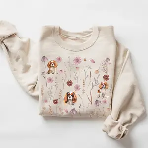 [SALE UP TO 50% + FREE SHIP] - Floral Cavalier King Charles Spaniel Sweatshirt, Cavvy Dog Mom Birthday, Pressed Flower Cav Crewneck, Spani Sweater, New Cavalier Owner Gift (sweatshirt)