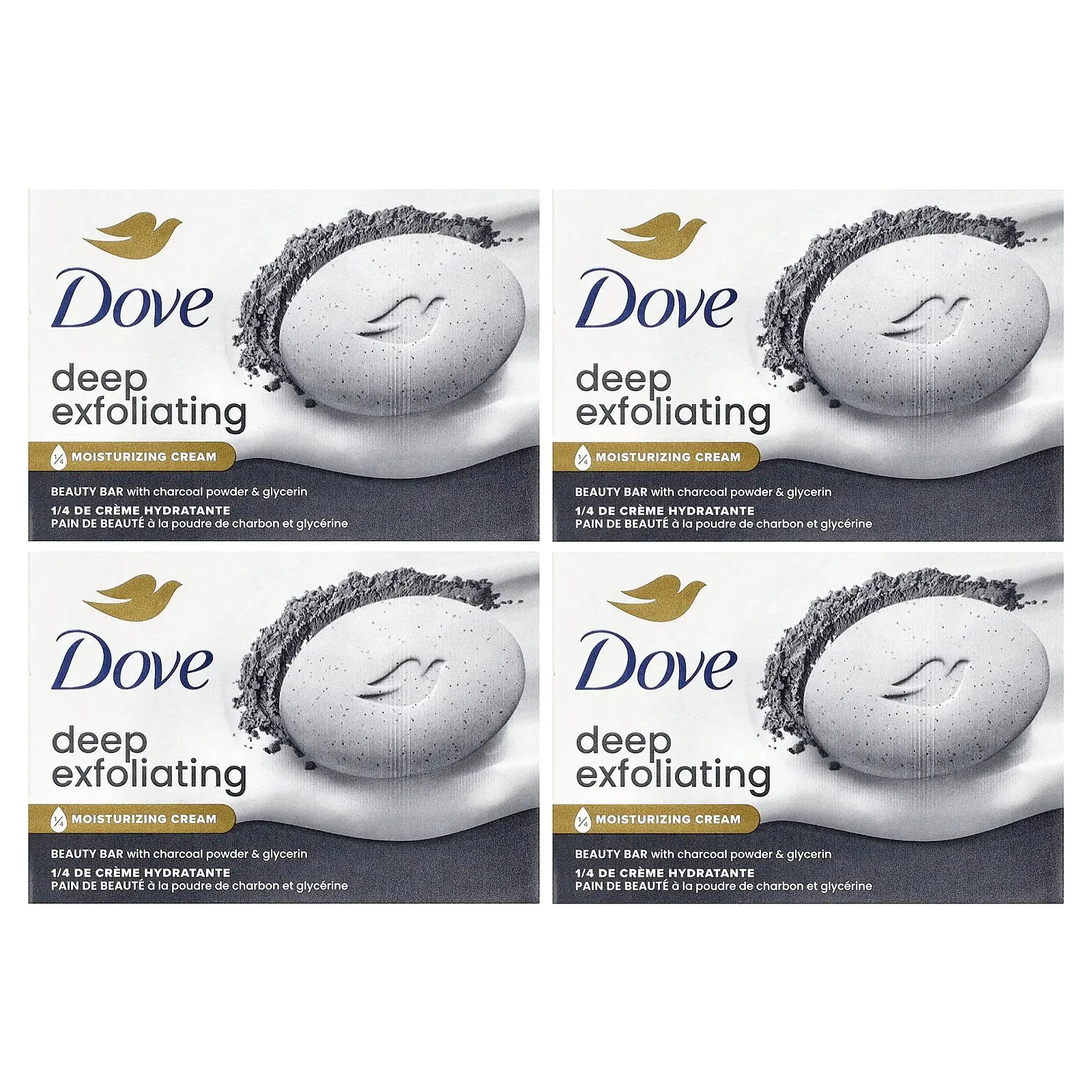 Dove Deep Exfoliating Beauty Bar with Charcoal Powder & Glycerin, 4 Bars, 3.75 oz (106 g) Each