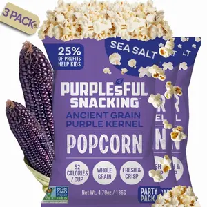 Purplesful Purple Corn Popcorn, Silkier, Creamier & Healthy Popcorn, Vegan-Friendly, Non-GMO, Flavorful Popped Corn Gourmet Snack, Sea Salt, Big Bulk Pack - 4.8 Oz Per Pack (Pack of 3)