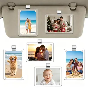 4 Pcs Magnetic Car Sun Visor Picture Holders - 2.4x3.5 in Clear Acrylic Photo Frame Clips, Portable Wallet-Size Display Stands Compatible with Polaroid Go Instax Mini, Ideal Gift for Car Enthusiasts (Valentine, Christmas)