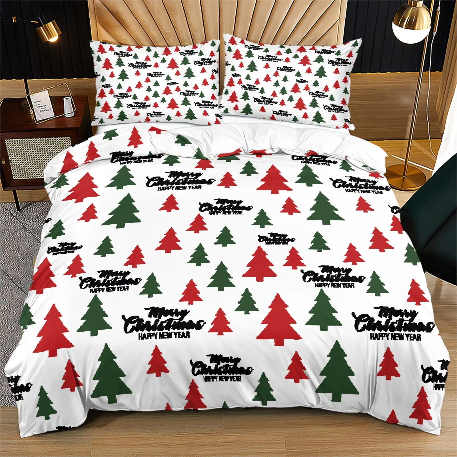 Christmas Tree Theme Bedding Set 2/3 Piece, Soft Skin-Friendly Fabric, Full Print Design, Perfect Gift & Bedroom Decor