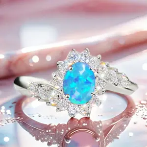 Exquisite Ring Blue Opal Pink Synthetic Opal White Synthetic Opal Stone Rings Zircon Gifts for Men & Women Wedding Engagement Promise Bride Eternity Ring Anniversary Ring Birthstone Ring Ladies Romantic Holiday Gift