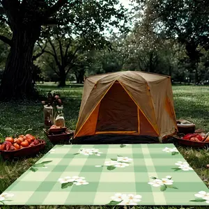 Floral Checkered Pattern Picnic Mat, Foldable Design Picnic Blanket, Lightweight & Easy To Carry Picnic Mat for Outdoor Camping, Backyard, Picnic