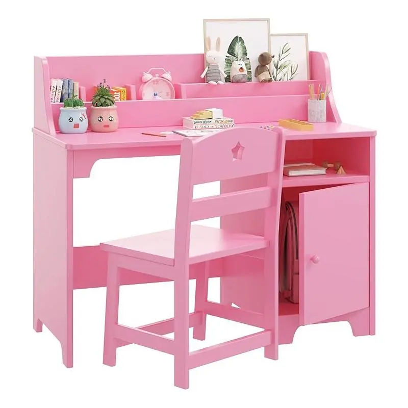 Study Desk with Hutch, Storage Cabinet,  Wooden Study Writing Table,Computer Workstation for Bedroom & Study Room