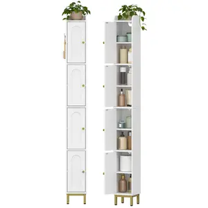 4-Tier Narrow Tall Storage Cabinet, Slim Bathroom Storage Cabinet with 4 Adjustable Feet and Shelves, Bathroom Organization for Small Space, Kitchen, Living Room, Laundry Room