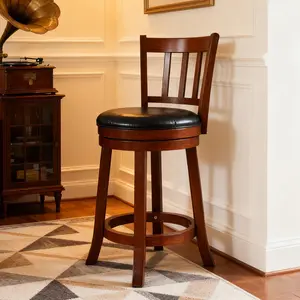 Adjustable Height Swivel Bar Stool - Modern Solid Rubber Wood with Back Support, 150KG Capacity, 2-in-1 Counter/Desk Chair for Kitchen & Bar