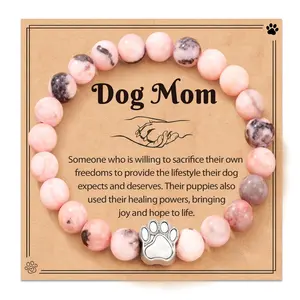 Dog Mom Gifts for Women Birthday Christmas Thanksgiving Anniversary Mothers Day Gifts Natural Stone Paw Bracelets Gifts for Dog Lovers Women