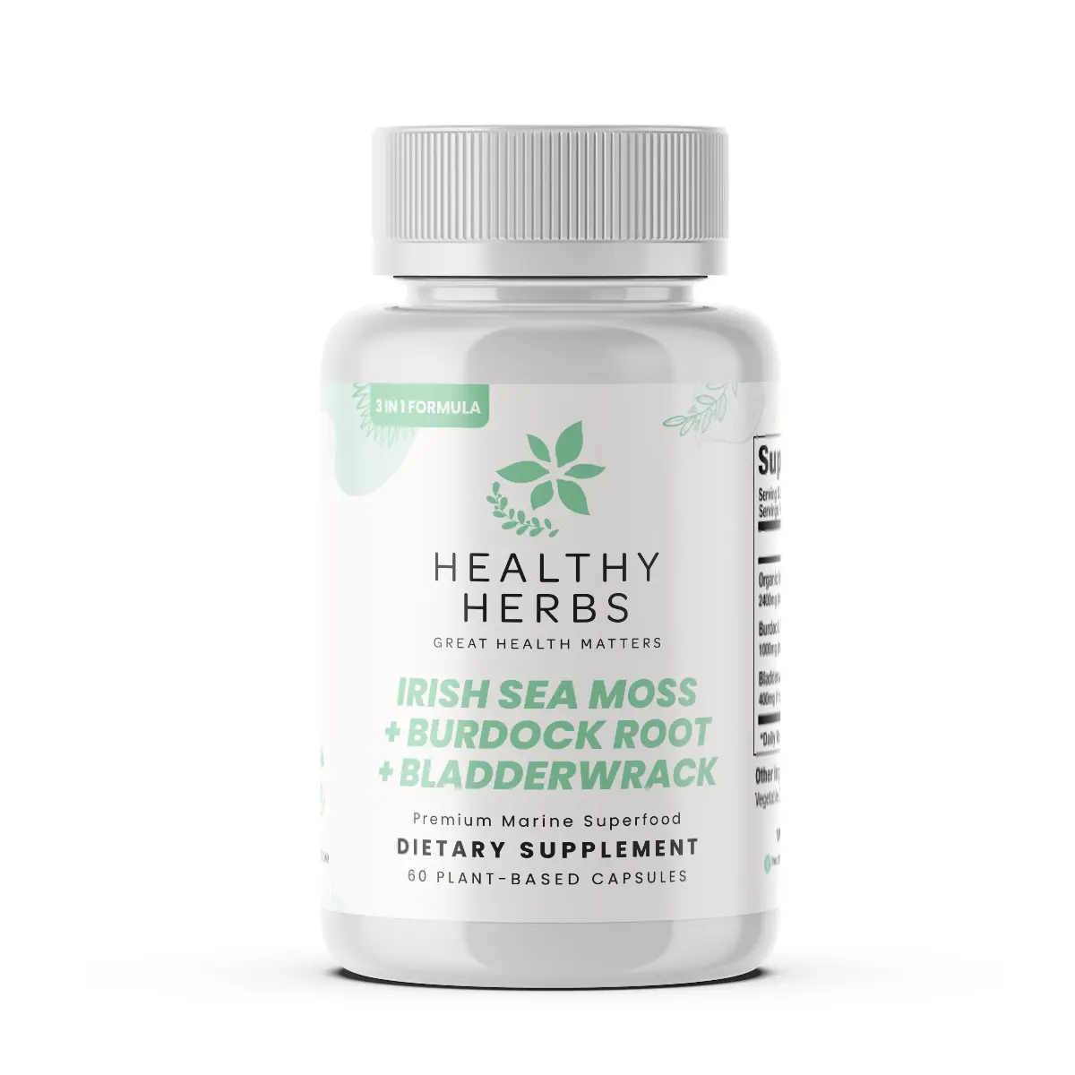 Natural Premium Herbs Dietary Supplement - Herbal Nutrition Blend with Natural Herbal Extracts, Sea Moss, Burdock Root & Bladderwrack Capsules (900mg, 60ct, 30 Servings), No Preservatives, Nutritional Supplement