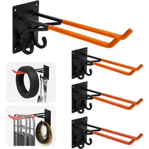 14" Large Heavy Duty Garage Hooks, 4 Pack Double-Layer Steel Wall Hook,Non-Slip Coated Gardening Tool Hook for Tool Organization, Shed Storage, Ladder Hook,  Tire Storage