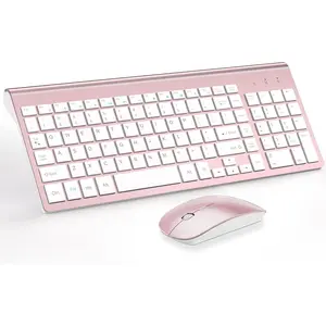 Keyboard and Mouse Ultra Slim Combo,  2.4G Silent Compact USB 2400DPI Mouse and Scissor  Keyboard Set with Cover, 2 AA & 2 AAA ,for PC/Laptop/Windows/-Rose  White