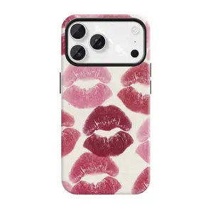 Lip Print Kiss Case for Girls Shockproof Protective Phone Case for iPhone 17 ProMax 17Air 16Pro 15 14 Leopard Print Design Anti Fall Cover