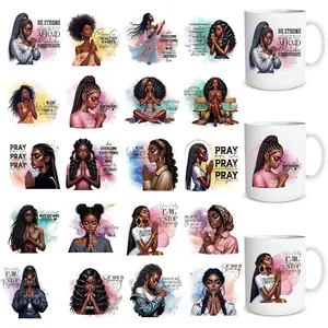 UV DTF Cup Wraps - 20 Sheets Praying Black Women UVDTF Wraps for 16 OZ Glass, Motivational Quotes UV DTF Transfer Stickers,   Women Rub on Transfer  for Water Bottle Mug