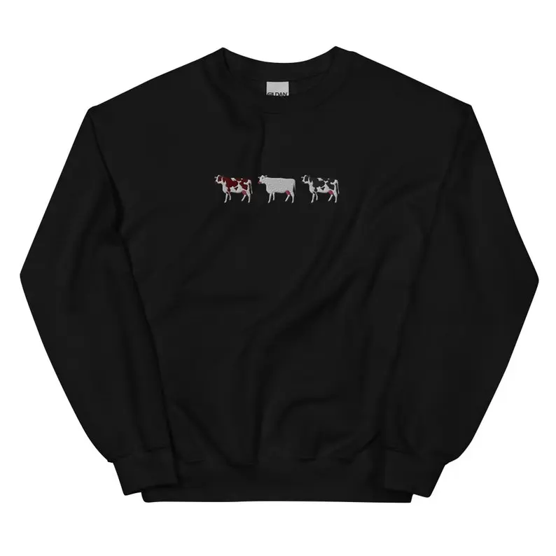 Embroidered Cow Sweatshirt, Cow Sweater, Cute Cow Sweatshirt, Embroidered Sweatshirt, Cow Shirt, Cute Animal Sweater