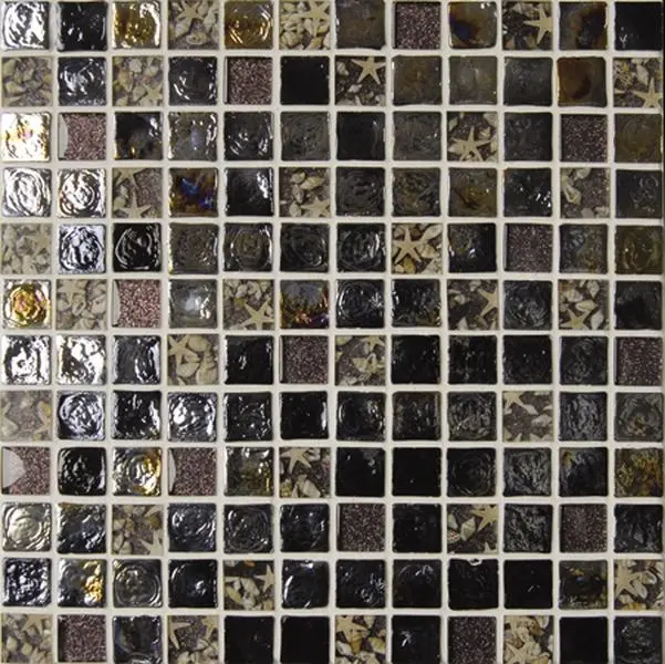 212 MAIN 1x1 Wave Glass Square Nightlight Tile - Dark Blue with Sea Shell Accent, Decorative Mosaic Blend Glass Tile for Bathroom, Kitchen Wall Decor (Home Improvement Building Supply)