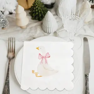 20pcs Silly Goose Theme Party Napkins - Napkin design featuring a silly goose wearing a pink bow, with a unique three-layer appearance, suitable for birthdays, cocktail parties, weddings/table decorations, and an ideal choice for dining gifts.