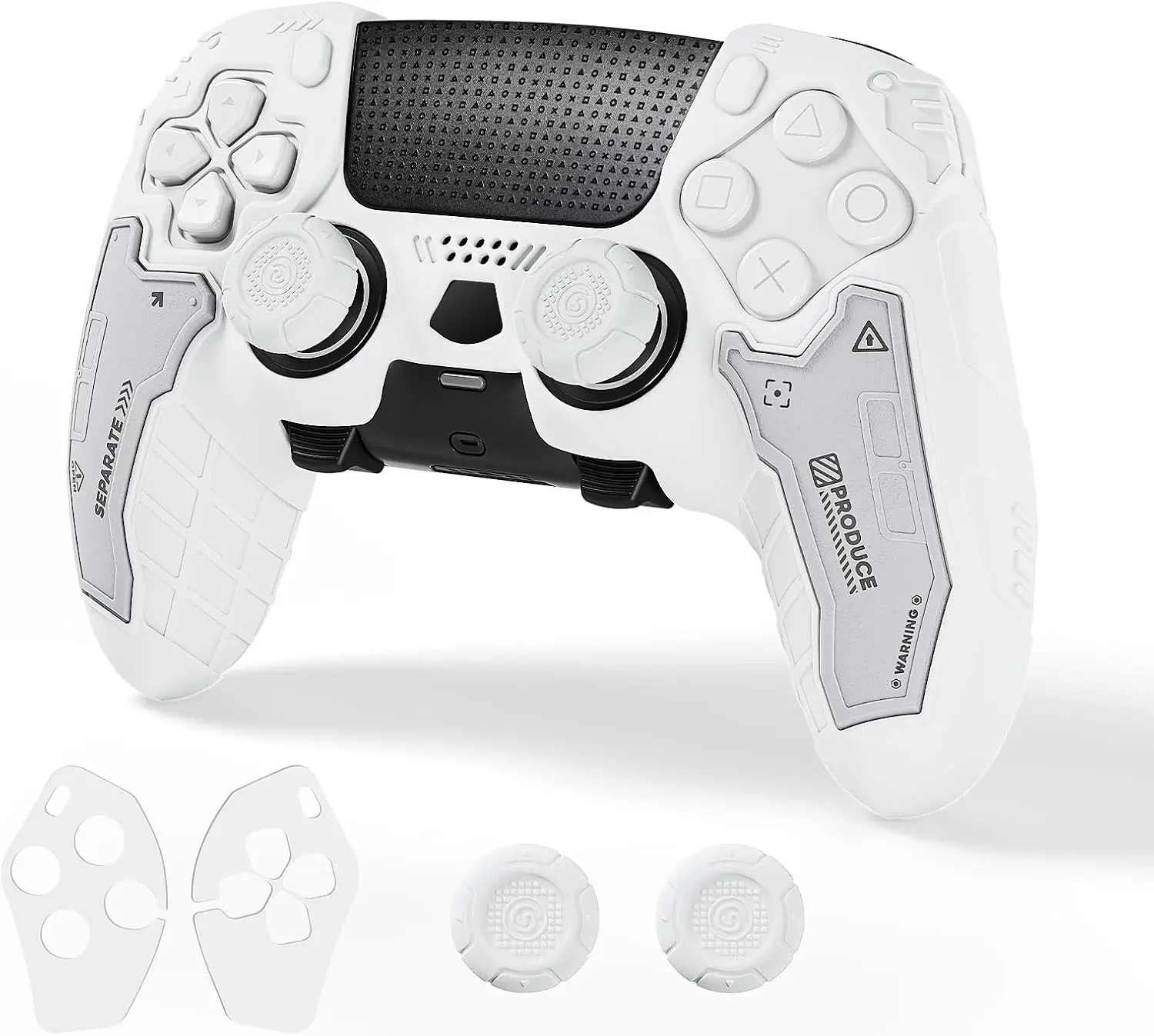 GeekShare Protective Cover Case for PS5 Edge Controller – Tactical Anti-Slip Silicone Skin Set, Compatible ONLY with PS5 Edge Wireless Controller, Includes 2 Thumb Grip Caps – Dawn White