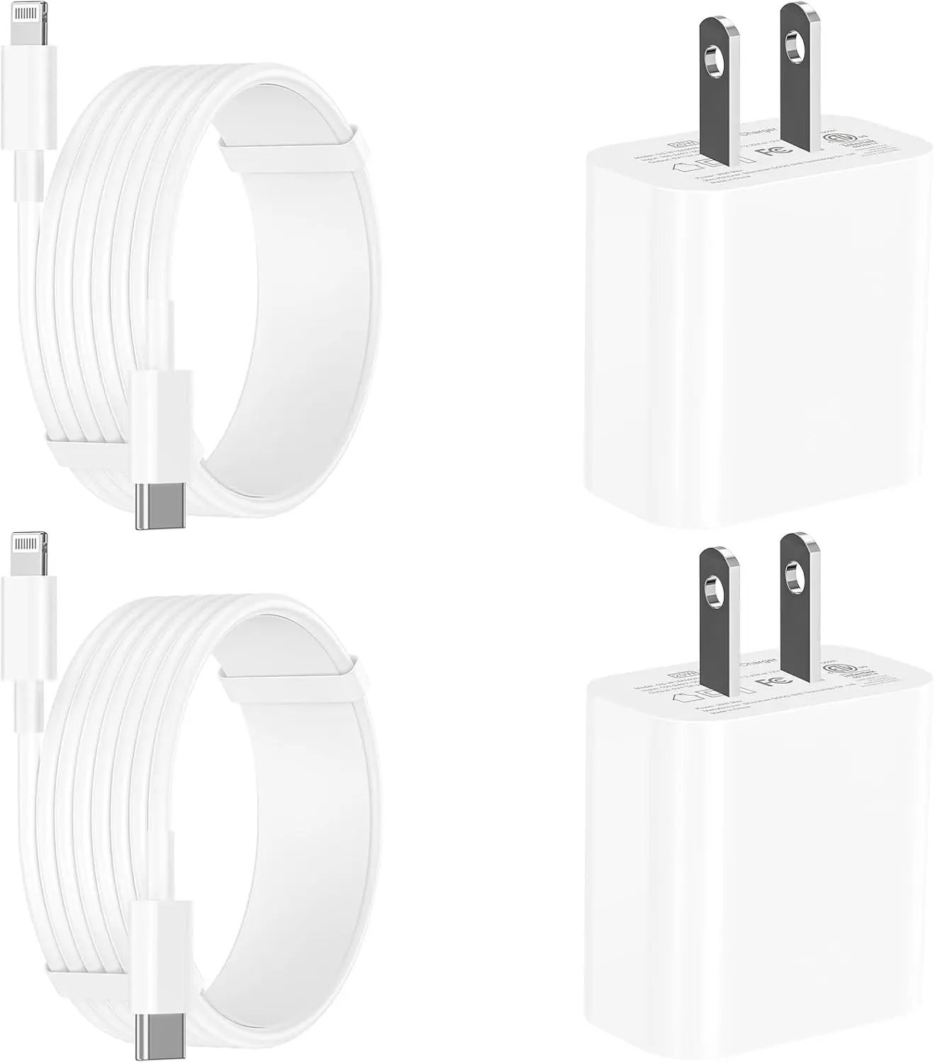 2sets   Fast Charging + 3FT Lightning Cables| 20W USB-C Charger Block  Power Adapter Type-C Wall Charger for iPhone 14 13 12 11 Pro Max XS Max XR X 8 SE iPad