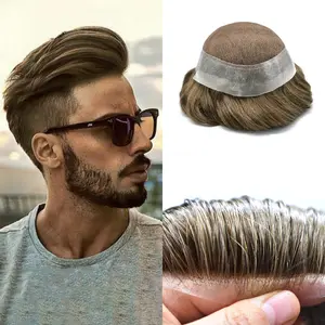 Lyrical Hair US Stock French Lace Mens Toupee Lace with PU Around Men Hair Replacement System Human Hair Piece
