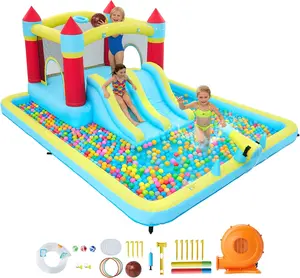 Bounce House for Kids Indoor and Outdoor, Inflatable Bounce 7-in-1 Playset with 350W Blower and Slide, Jump House for Backyard and Commercial Use