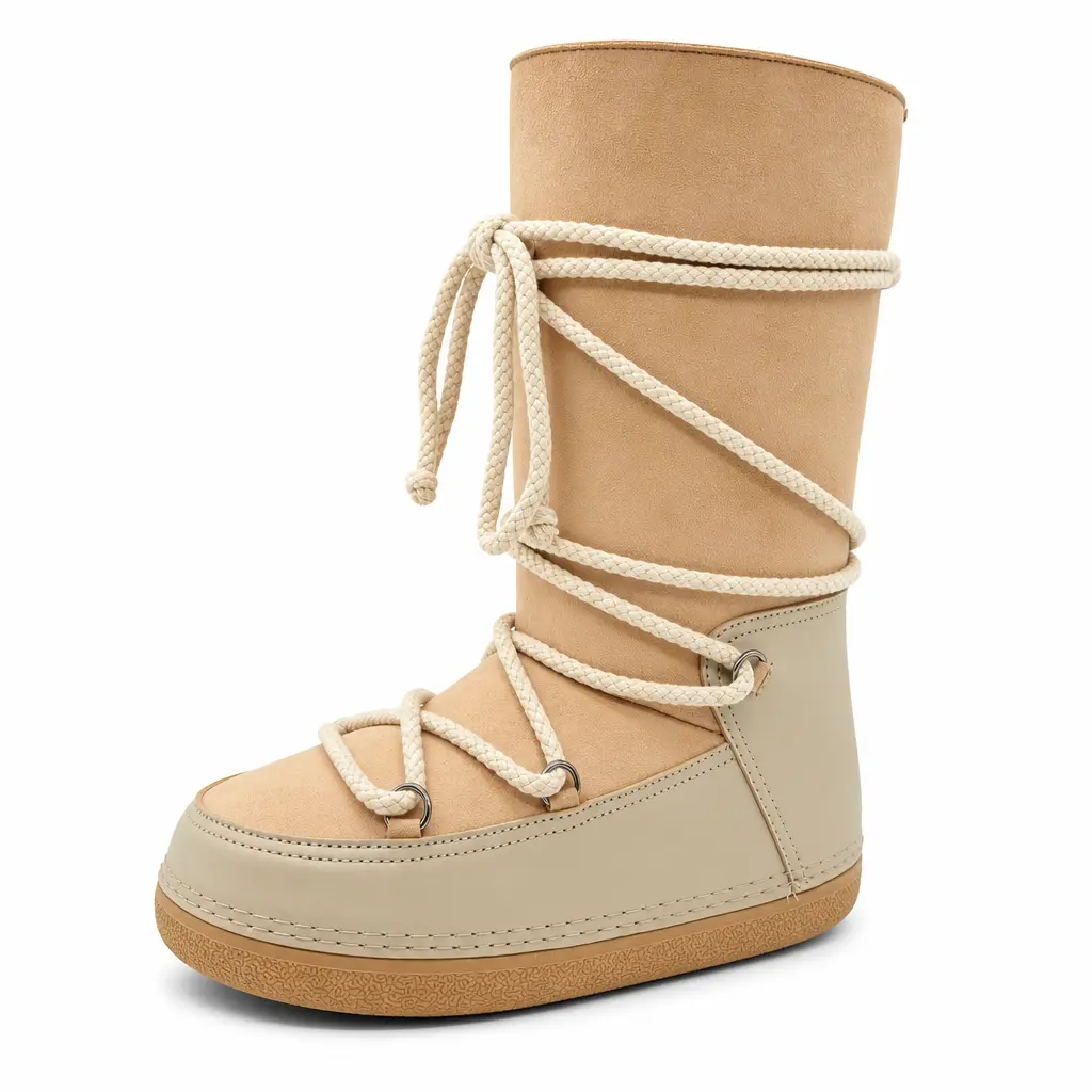 EROCALLI Women's Cute Faux Fur Knee-High Snow Boots, Shoes for Women with Insulated Cotton Sponge Lining, Lace-Up Fit Hugs Your Foot, Water-Resistant Anti-Slip Rubber Sole for Outdoors, No Heel