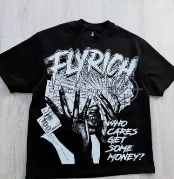 FlyRich/ Who cares get some money? Black Graphic Tee