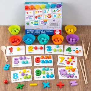 Montessori Arithmetic Toys for Children, Colorful Silicone Digital Learning Game Set with Beads, Chopsticks and Spoons - Educational Toy Set for Kindergarten