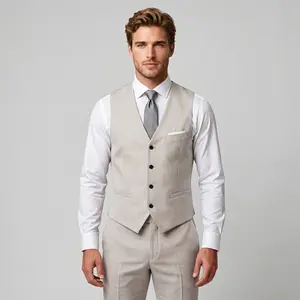 Elegant Light Beige Formal Waistcoat – Slim Fit Premium Fabric Vest for Grooms, Groomsmen & Special Occasions