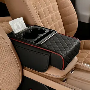 Multifunctional Car Armrest Console Storage Organizer Box Pad Bag with Cup Holder & Tissue Box Central Interior Accessories
