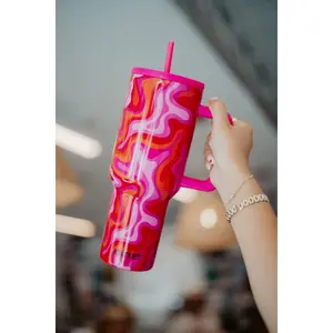Hot Pink Retro Swirl Stainless Steel Tumbler