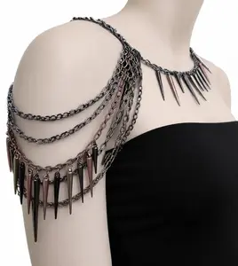 Reaction Body Chains Mixed Metal Spiked Shoulder Chain Necklace Also Available in Solid Colors
