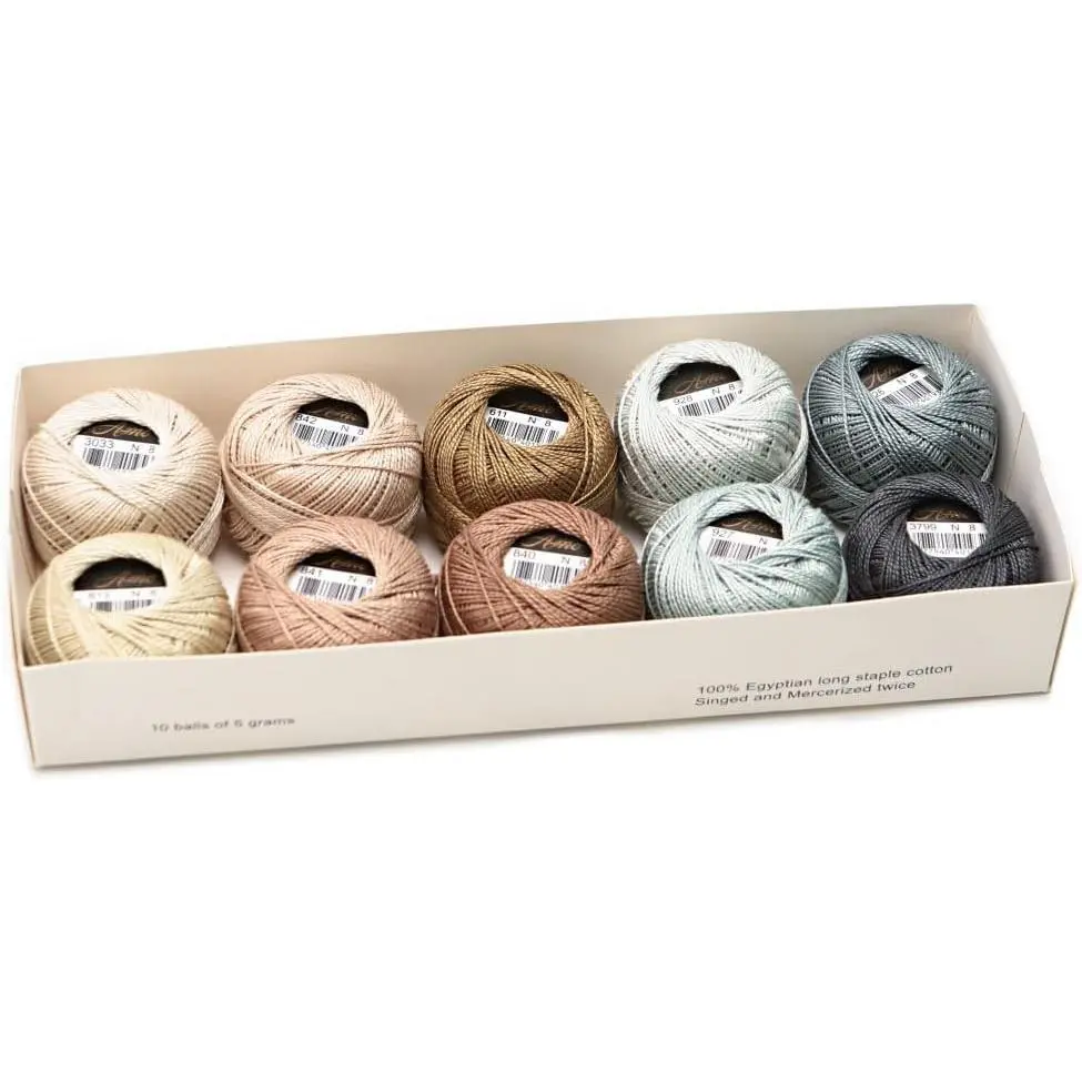 Size 8 Double Mercerized Egyptian Long Staple Cotton Pearl Thread Ball 5 Grams Rainbow Color Embroidery Thread 10 Colors per Box for Crochet Hardanger Cross Stitch Hand Embroidery (Set K) Gift