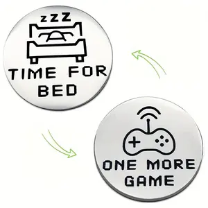 Game Console Design Stainless Steel Coin, 1 Count Time for Bed Or One More Game Coin, Durable & Fashionable Gift for Men, Game Lovers & Gamers
