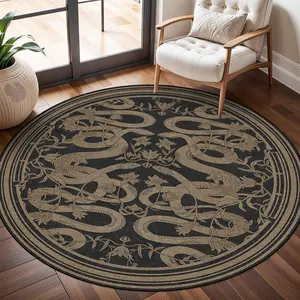 Round Vintage Snake Floral Pattern Floor Mat, 1 Piece Non-slip Washable Floor Carpet, Decorative Area Rug for Home Living Room Bedroom Hotel Office