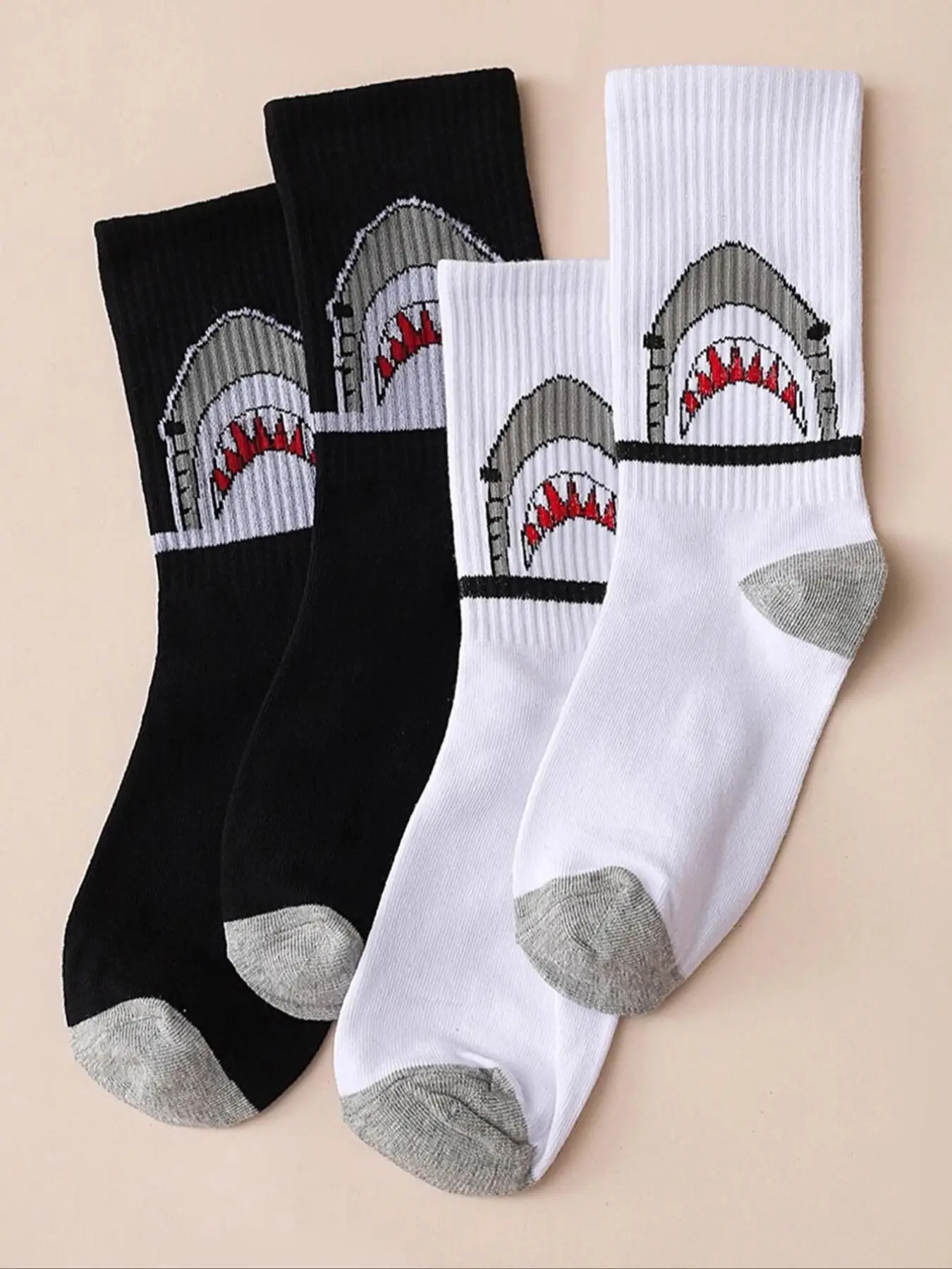 Men's 2 Pairs Shark Print Crew Socks, Casual Comfortable Breathable Animal Print Socks for All Seasons, Men's Socks for Daily Wear, Comfort Wear for M