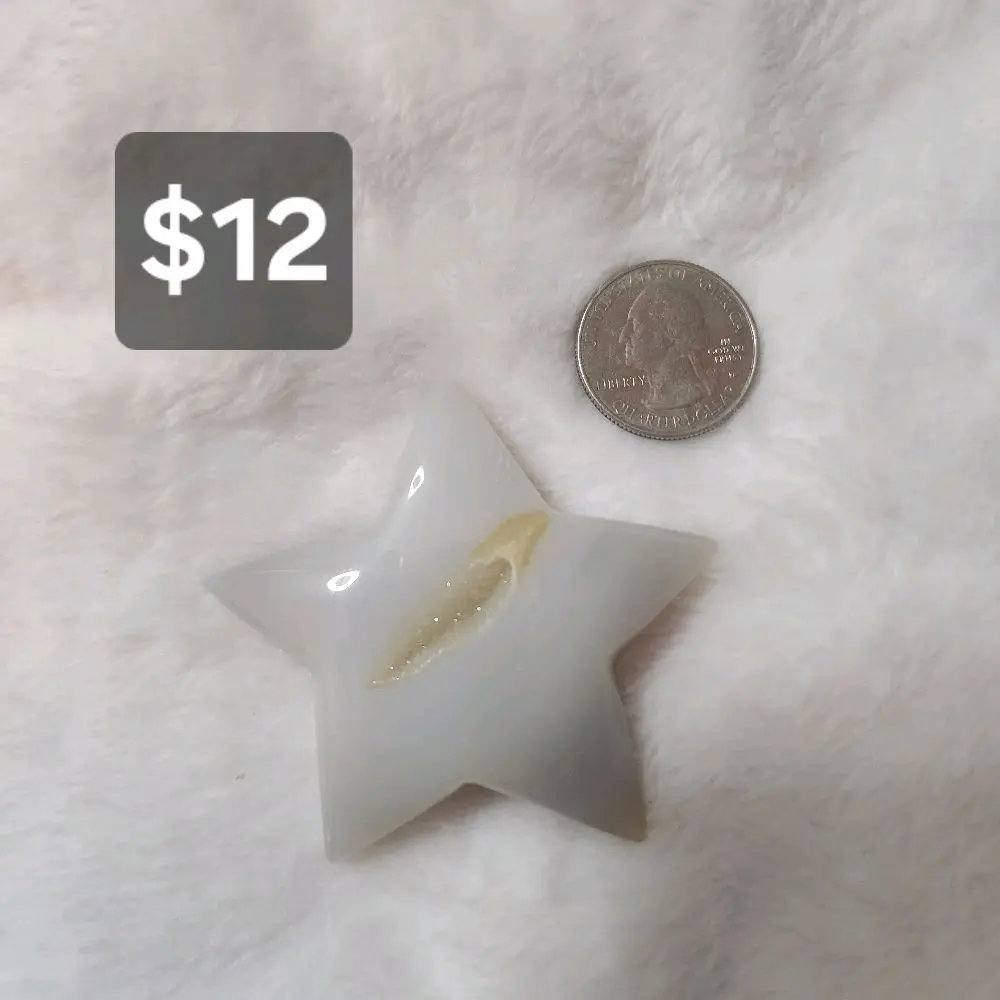 #9 Natural Gray Banded Agate Star with Druzy Center Home Decor Carving Healing Crystal for Meditation & Spiritual Gifts