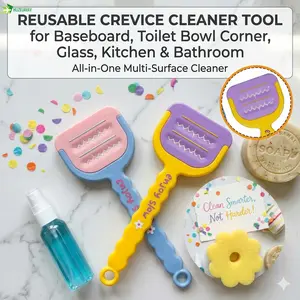 Reusable Crevice Cleaning Brush for Baseboard, Toilet Bowl Corner & Window Track | Multi-Functional Gap Scraper Tool for Kitchen & Bathroom, Fits Facial Towels / Wipes