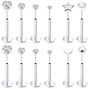18g 20g 16g Push In Threadless Nose Rings Stud Earrings Flat Stainless Steel Cubic Zircon Helix/cartilage/tragus/lobe Lip Labret Snake Bite