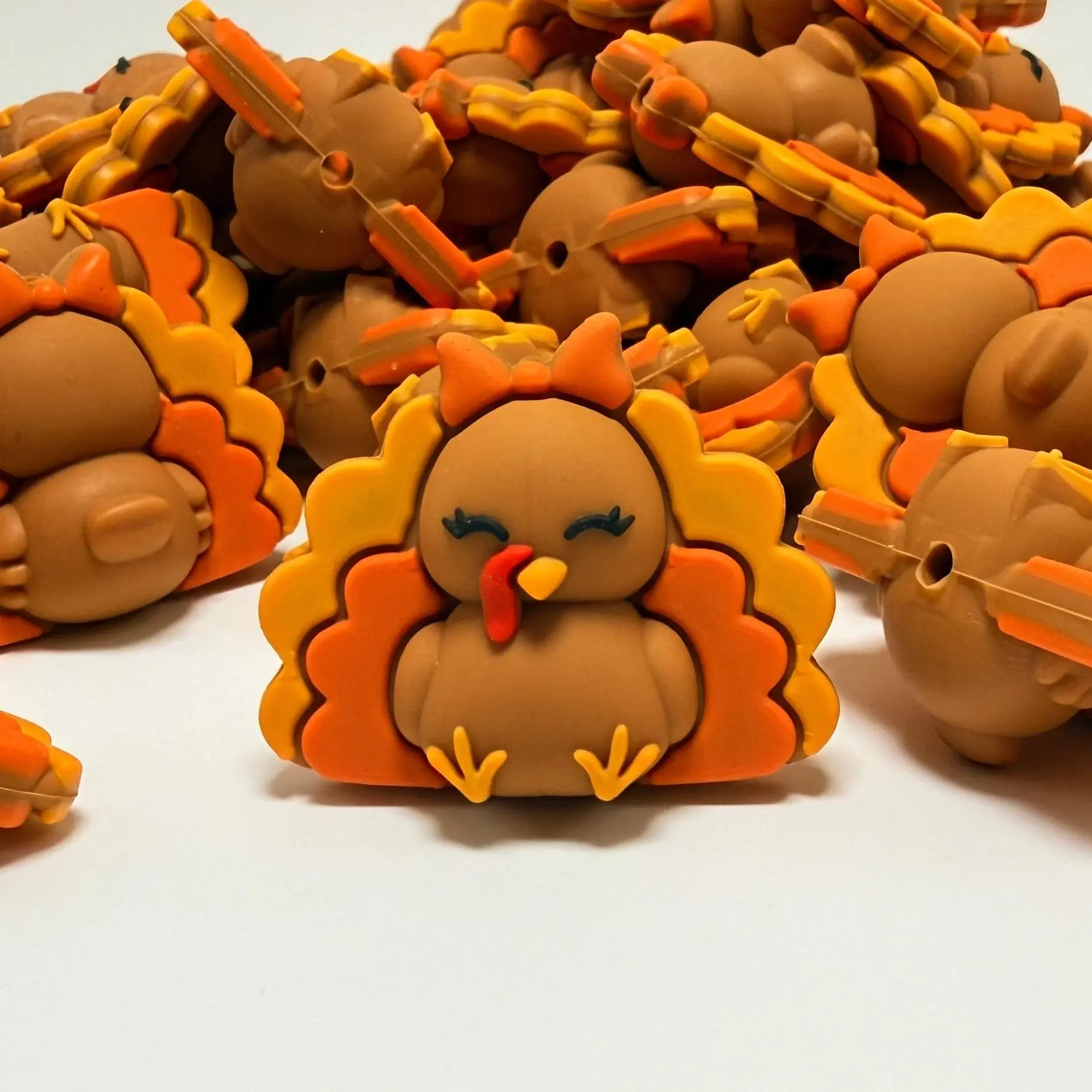 1pc Too Cute To Gobble 3D Silicone Focal Beads - Thanksgiving Turkey Shape Beads for Beaded Gift Ideas Fall Season